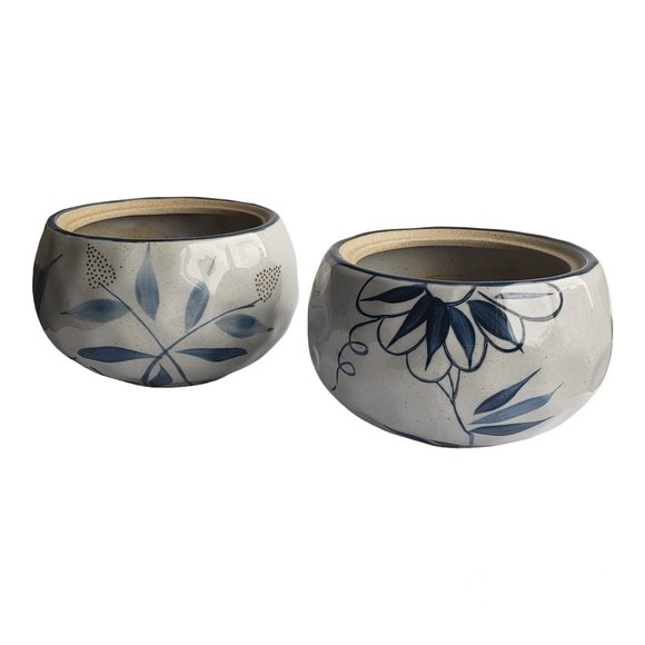 Round Grey & Blue Japanese Style Glazed Ceramic Planters ~ For Bonsai Succulents - Picture 8 of 9